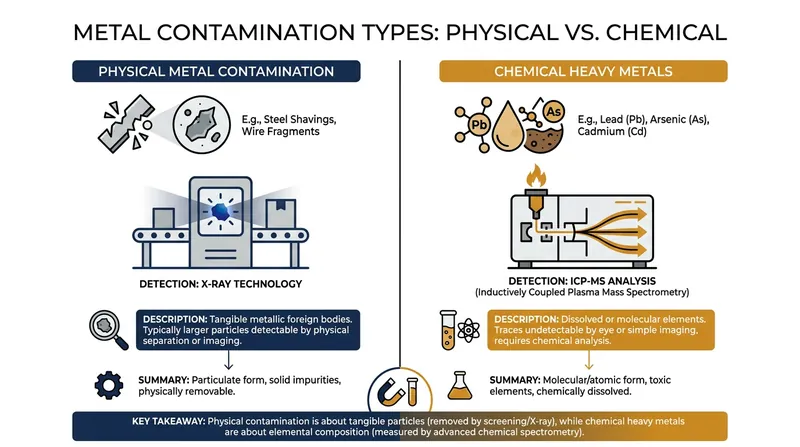 While physical metal hazards are caught by X-rays, chemical heavy metals require advanced mass spectrometry.