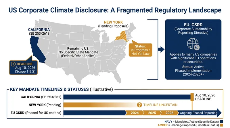 Despite the federal rollback, companies face a growing web of state and international reporting deadlines.