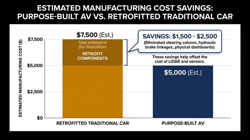 Eliminating manual hardware significantly reduces the base manufacturing cost of robotaxis.