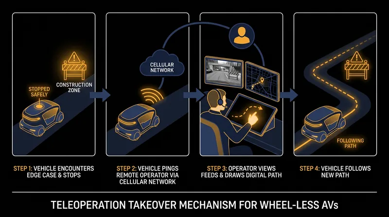 When a wheel-less robotaxi gets confused, it relies on remote human operators to draw a new digital path out of trouble.