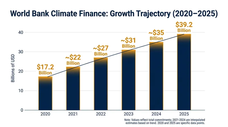 World Bank climate finance more than doubled between 2020 and 2025.