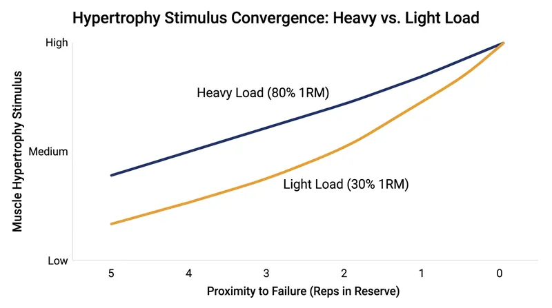 Regardless of the starting weight, the stimulus for muscle growth equalizes as the set approaches failure.