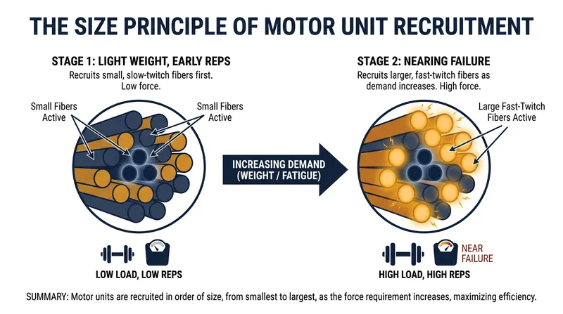 How proximity to failure forces the body to recruit high-threshold muscle fibers.