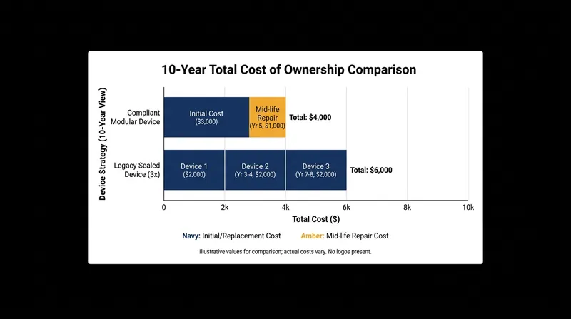 While modular devices may cost slightly more upfront, they offer significant savings over a 10-year lifespan.