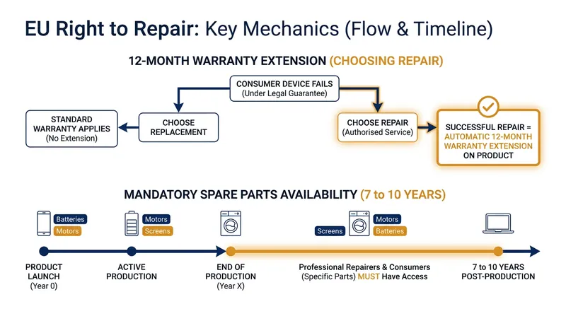 How the new directive extends warranties and mandates long-term parts availability.