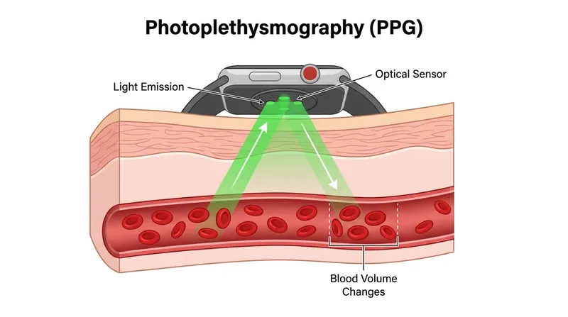 Optical sensors infer blood pressure by analyzing volumetric changes in blood flow with each heartbeat.