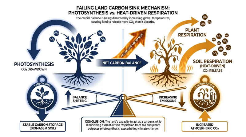 In hotter conditions, the rate at which soil microbes and plants release CO2 (respiration) begins to outpace the carbon they absorb (photosynthesis).