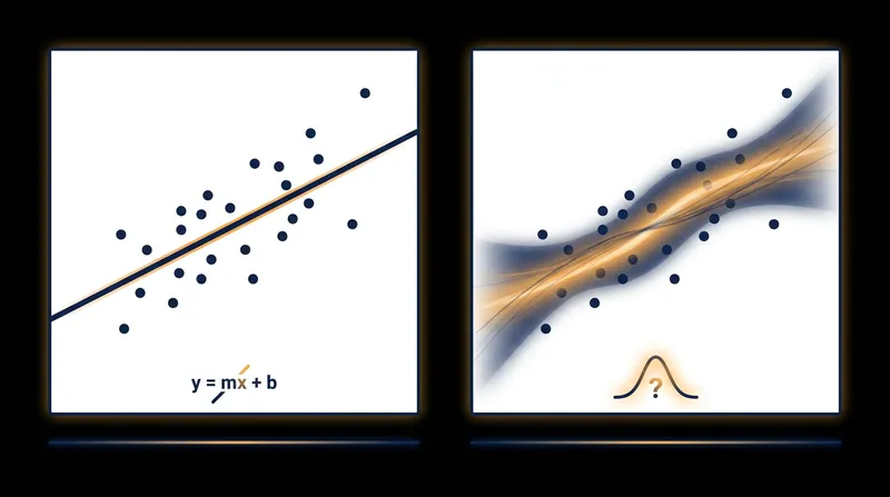 Unlike traditional regression, Bayesian models output a probability distribution that maps uncertainty.