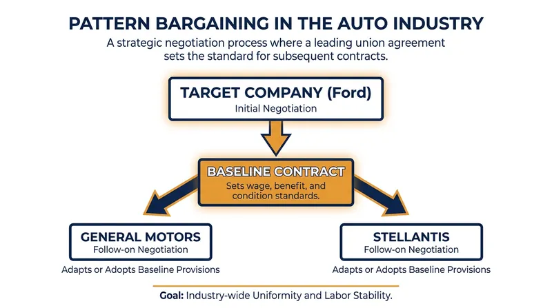 How pattern bargaining dictates labor terms across the Big Three automakers.
