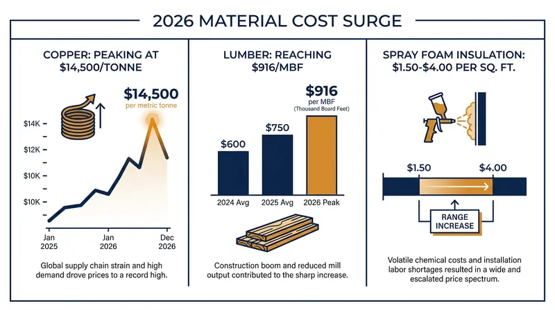 Key building materials have seen sustained price increases driven by distinct market forces.