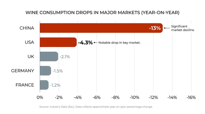 Major export markets have seen significant contractions in wine demand over the past year.