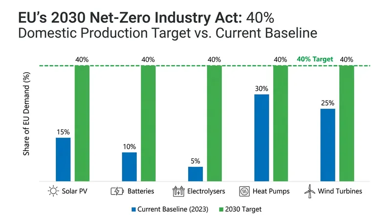 The gap between current domestic production and the 2030 mandate highlights the scale of the required industrial build-out.