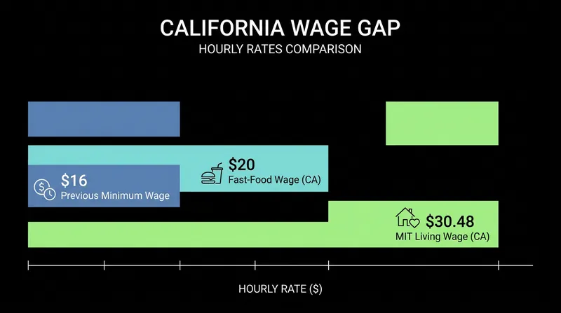 Despite the historic increase, $20 an hour still falls short of the calculated living wage for a single adult in California.