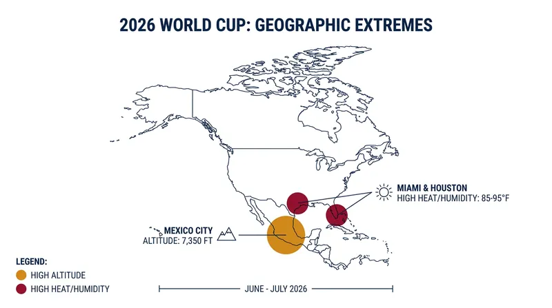 The 2026 tournament forces teams to navigate unprecedented extremes in both altitude and summer heat.