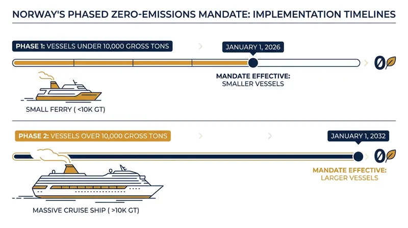 The Norwegian Parliament split the zero-emission deadline to give large ocean-going cruise ships more time to develop alternative fuel technologies.
