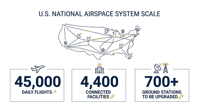The sheer volume of daily U.S. air traffic requires a massive, high-speed data backbone.