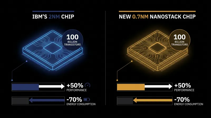 The projected performance and efficiency gains of the new 0.7nm architecture.