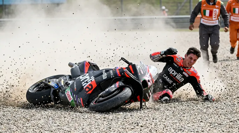 Marco Bezzecchi suffered a displaced collarbone fracture during a Q2 crash in Germany.