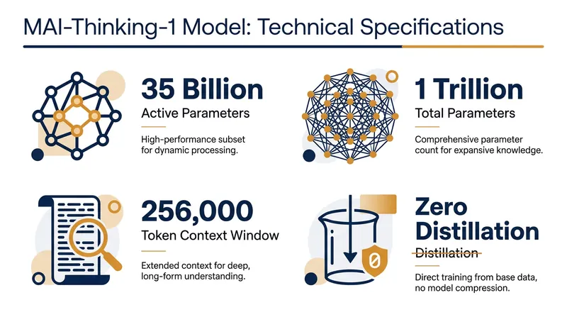 MAI-Thinking-1 utilizes a sparse Mixture of Experts architecture to maximize efficiency.