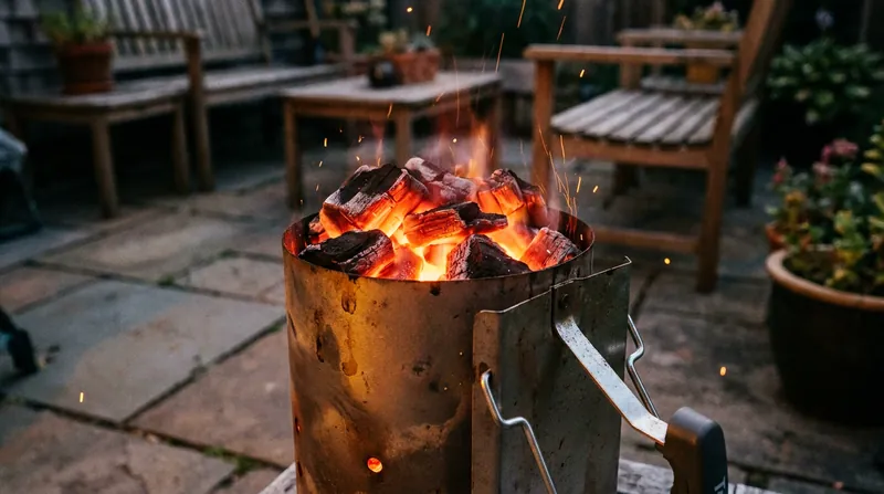 Using a chimney starter and natural lump charcoal eliminates the need for VOC-heavy lighter fluids.