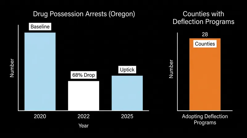 Arrests plummeted under decriminalization but are rising again as leverage for treatment.