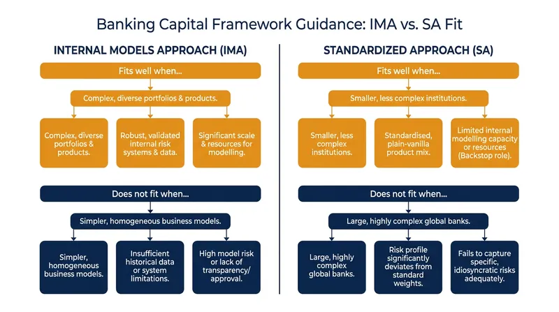 Framework guidance: When to apply internal models versus standardized risk weights.