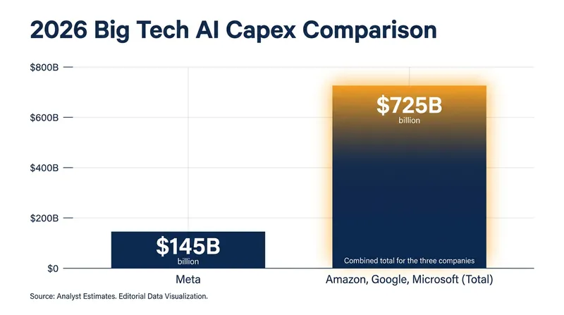 The four largest US tech companies are projected to spend a combined $725 billion on AI infrastructure in 2026.