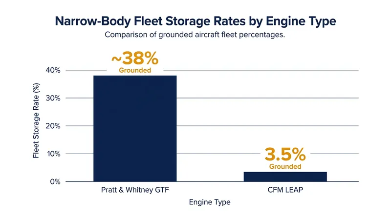 The powder metal flaw has disproportionately grounded GTF-powered fleets compared to rival engine architectures.