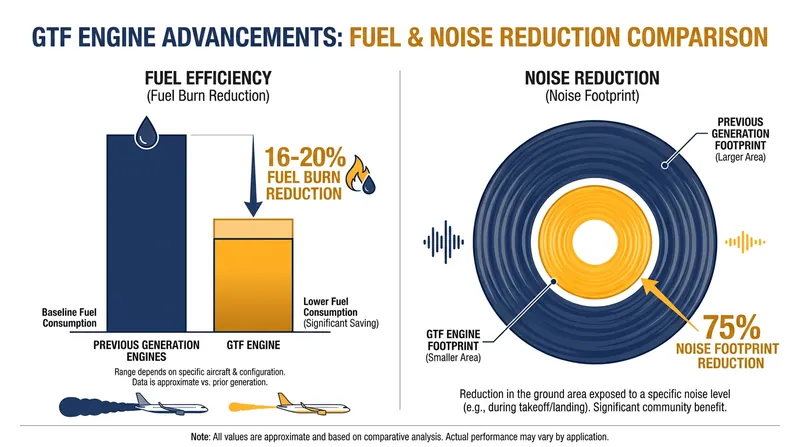 The GTF engine's geared architecture delivers massive efficiency gains, making it highly sought after despite the current supply chain issues.