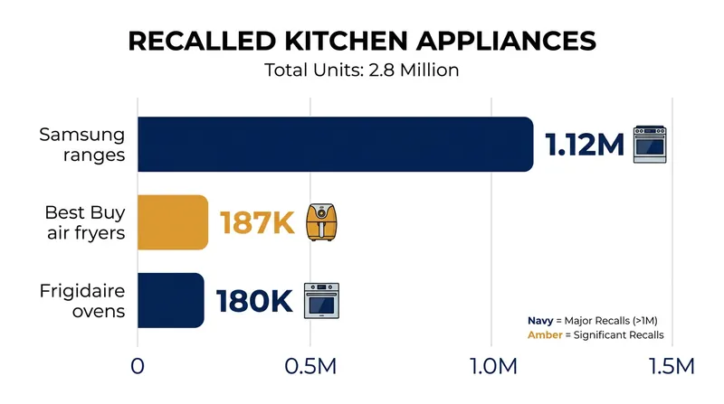 A breakdown of the largest recent kitchen appliance recalls by volume.