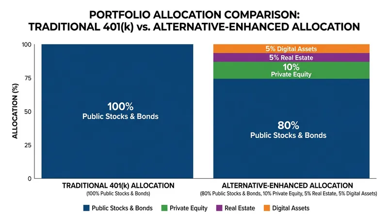 How alternative assets could theoretically reshape a diversified retirement portfolio.