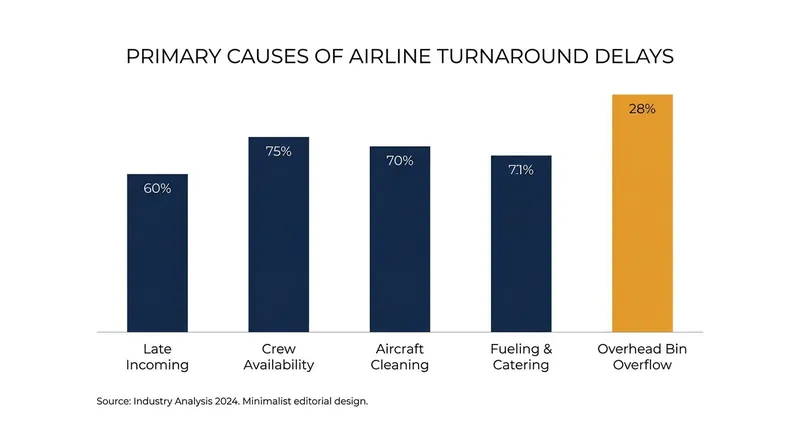 Overhead bin overflow is a primary driver of the $33 billion annual cost of flight delays.