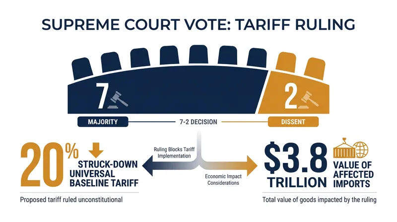 The Court's 7-2 decision immediately halts the 20% tax on trillions of dollars in imported goods.