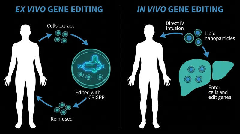 In vivo CRISPR eliminates the need for grueling cell extraction and chemotherapy, delivering the editing tools directly to the target organ.