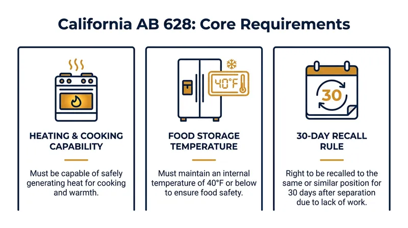 AB 628 elevates kitchen appliances to the same legal habitability standard as indoor plumbing.