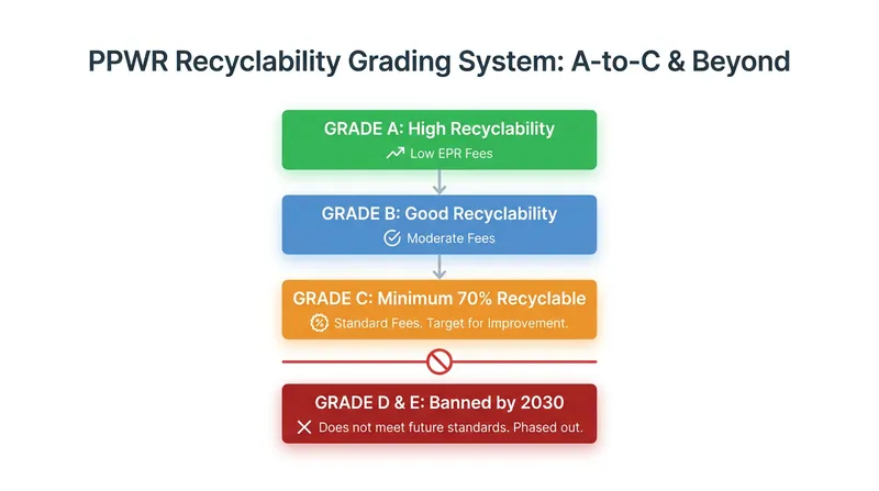 Packaging failing to achieve at least a Grade C recyclability rating will be banned from the EU market by 2030.