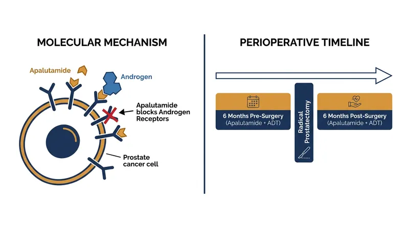 Apalutamide works by blocking androgen receptors, starving cancer cells of testosterone both before and after surgical removal of the prostate.