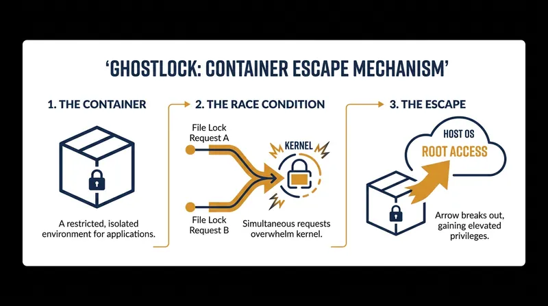 How GhostLock allows an attacker to bypass container isolation and access the host operating system.
