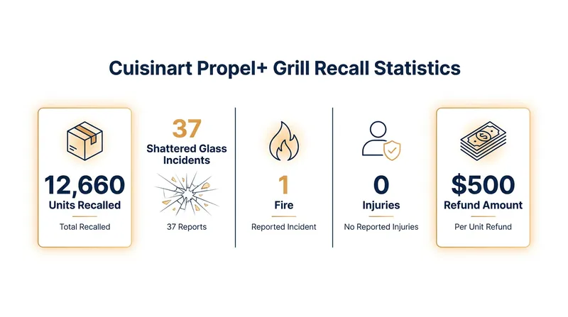 Key statistics from the Cuisinart Propel+ grill recall.