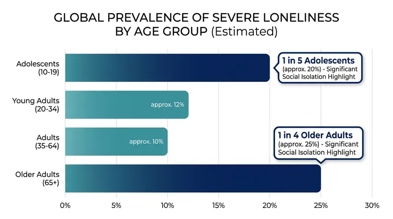 Contrary to stereotypes, adolescents and young adults report some of the highest rates of loneliness globally.