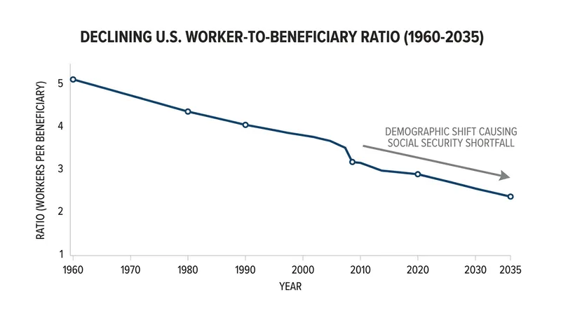 The foundational driver of the shortfall is the changing ratio of active workers to retirees.