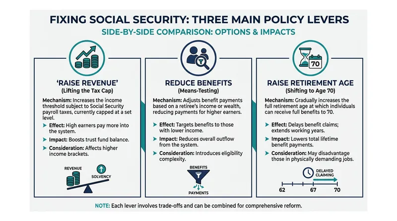 Lawmakers must choose between raising revenue, reducing benefits, or a combination of both to close the gap.