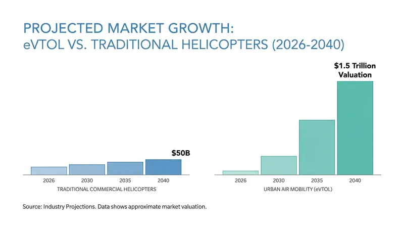 Projected growth of the Urban Air Mobility market through 2040.