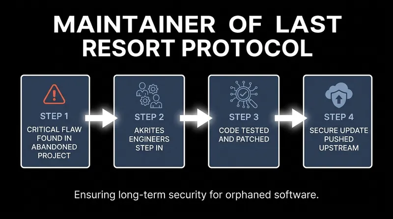When critical open-source projects are abandoned, Akrites will step in to write and deploy necessary security patches.