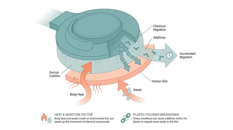 How heat and moisture accelerate the transfer of chemicals from hard plastics to human skin.