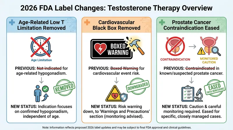 The FDA's 2026 label updates dismantle three major regulatory hurdles that previously restricted access to TRT.