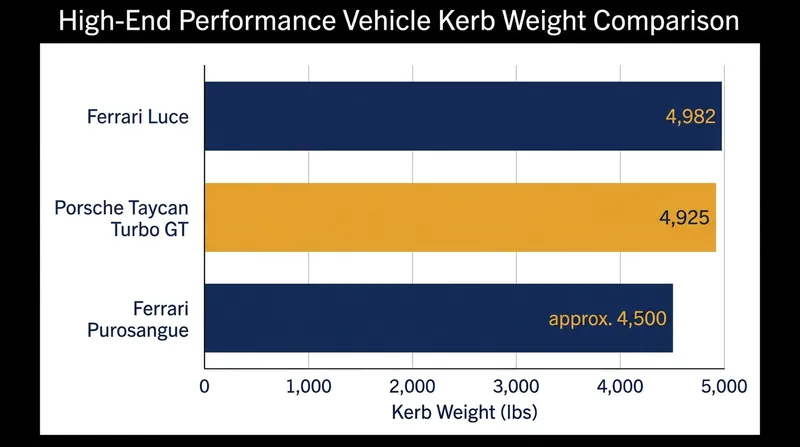 At nearly 5,000 pounds, the Luce is the heaviest production Ferrari ever built, though it remains competitive with rival EV sedans.