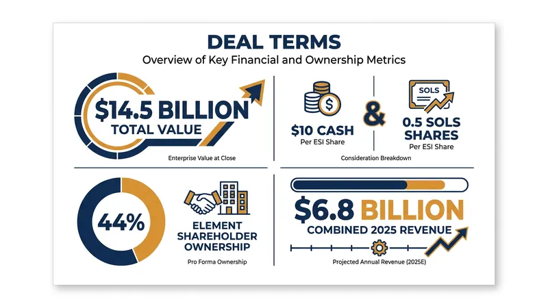Key financial terms of the Solstice and Element Solutions merger.
