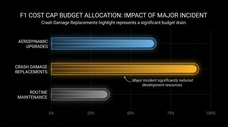Under strict cost cap regulations, crash damage directly cannibalizes a team's budget for future aerodynamic upgrades.