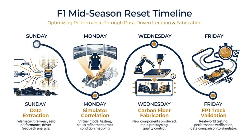 The 5-day engineering sprint: How an F1 team executes a technical reset between race weekends.